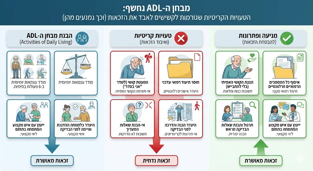 מבחן ה-ADL נחשף: הטעויות הקריטיות שגורמות לקשישים לאבד את הזכאות (וכך נמנעים מהן).